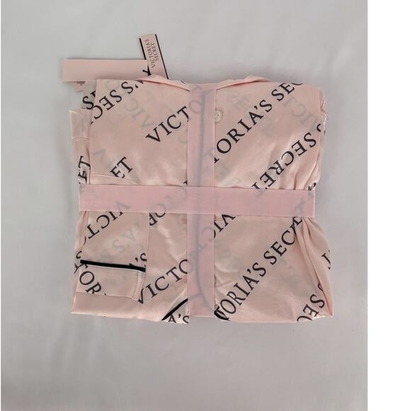 Victorias Secret Glazed Satin Short Pajama Set Pink Logo Womens Size Medium New - Picture 4 of 4